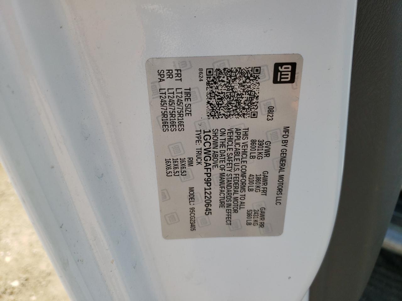 2023 Chevrolet Express G2500 VIN: 1GCWGAFP9P1220645 Lot: 80609185