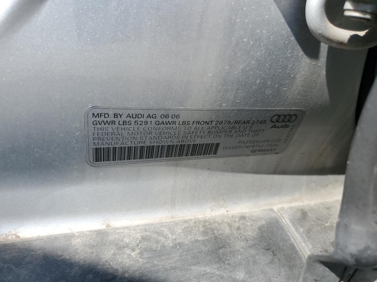 2007 Audi A6 3.2 Quattro VIN: WAUDH74F97N017696 Lot: 71906275