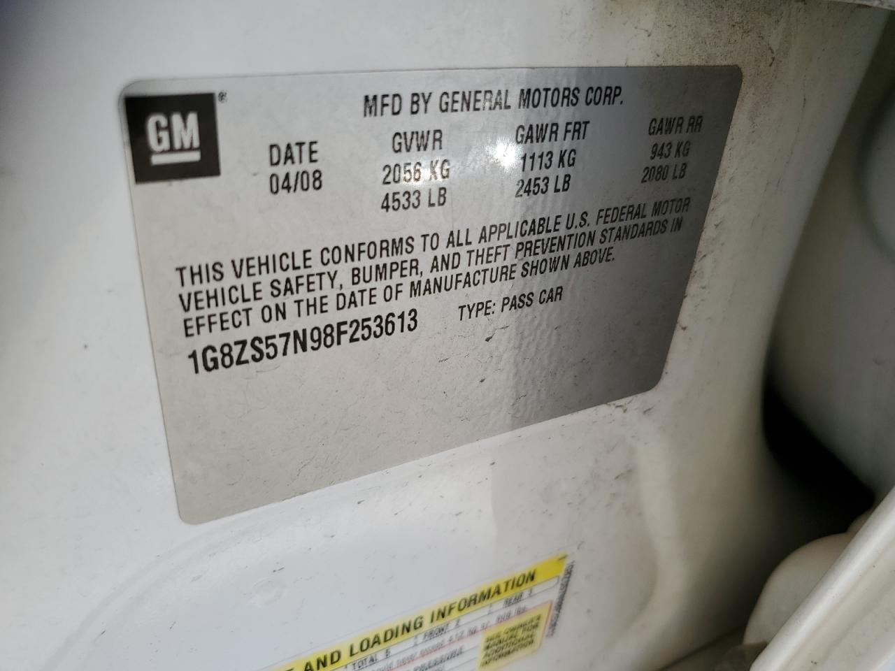 2008 Saturn Aura Xe VIN: 1G8ZS57N98F253613 Lot: 84289485