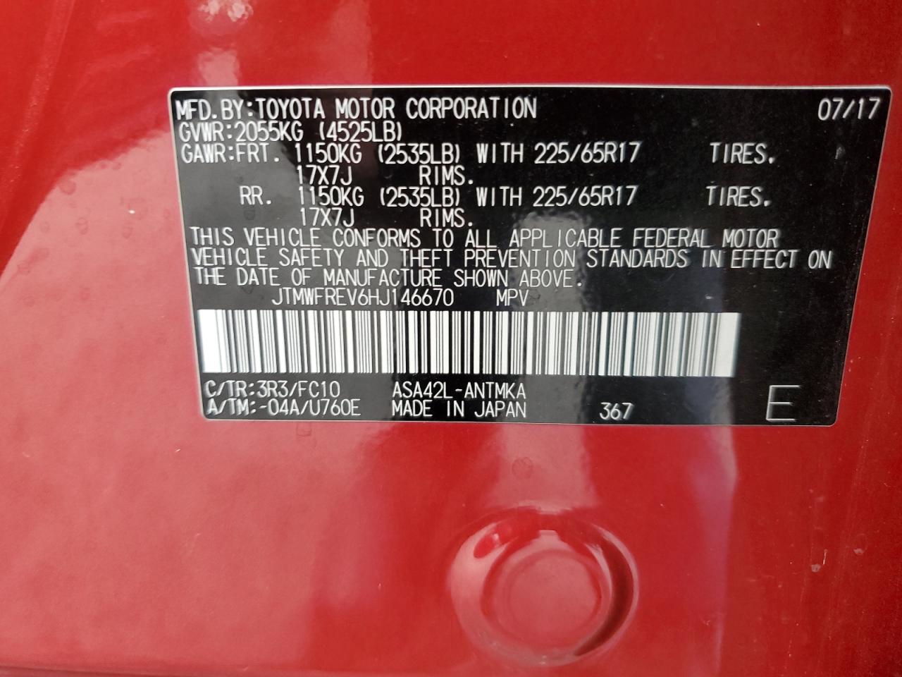 2017 Toyota Rav4 Xle VIN: JTMWFREV6HJ146670 Lot: 84022085