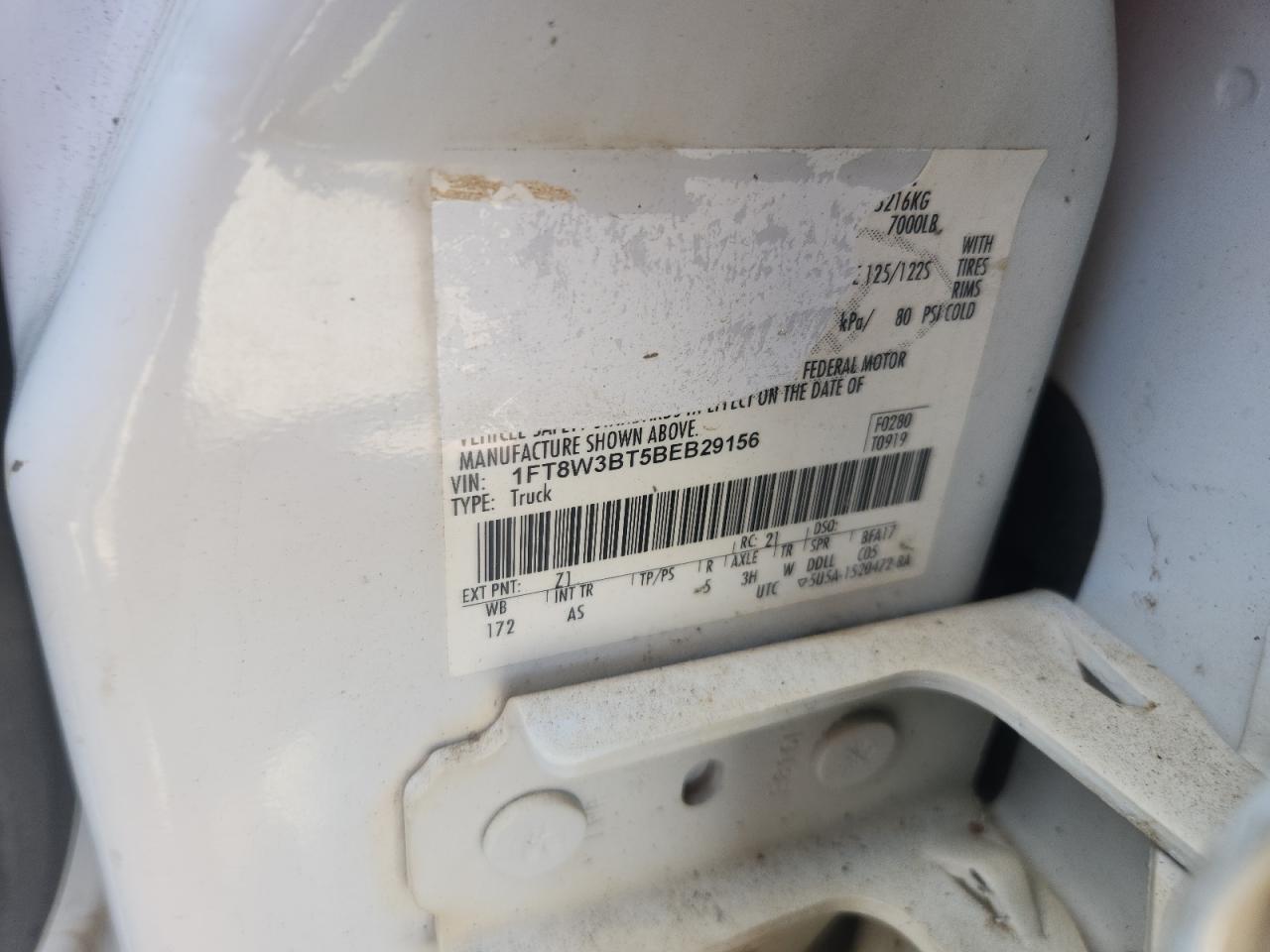 2011 Ford F350 Super Duty VIN: 1FT8W3BT5BEB29156 Lot: 71951605