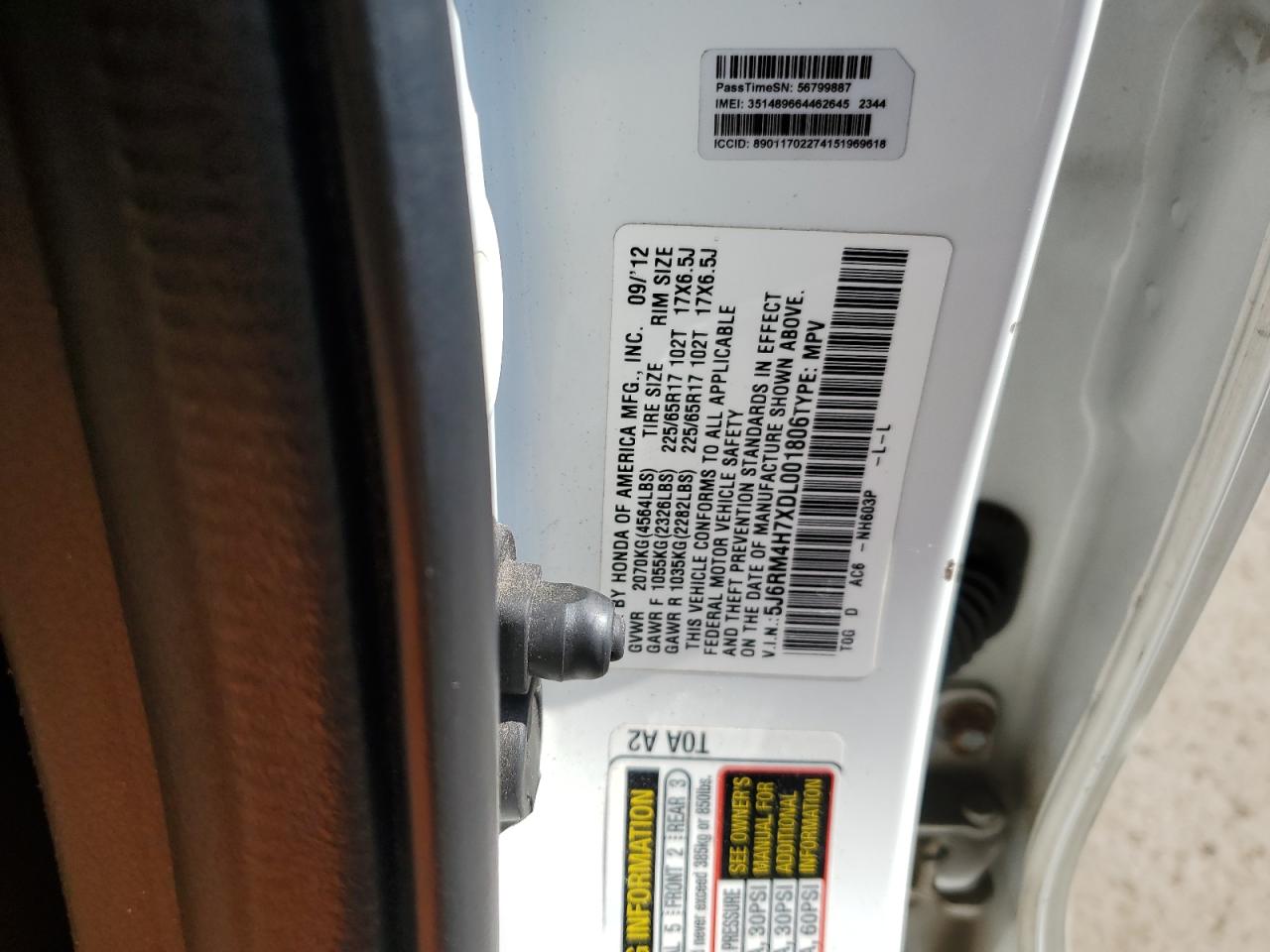 2013 Honda Cr-V Exl VIN: 5J6RM4H7XDL001806 Lot: 71862085