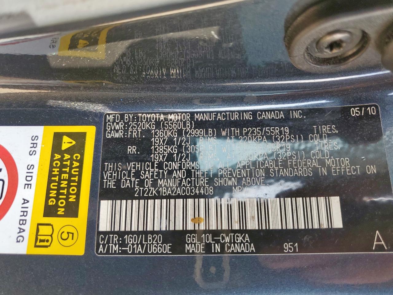 2010 Lexus Rx 350 VIN: 2T2ZK1BA2AC034408 Lot: 81790215