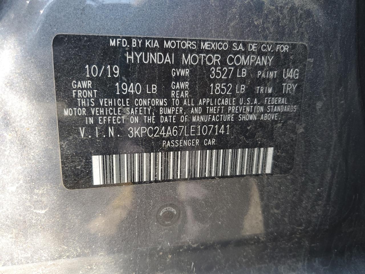 2020 Hyundai Accent Se VIN: 3KPC24A67LE107141 Lot: 72053185