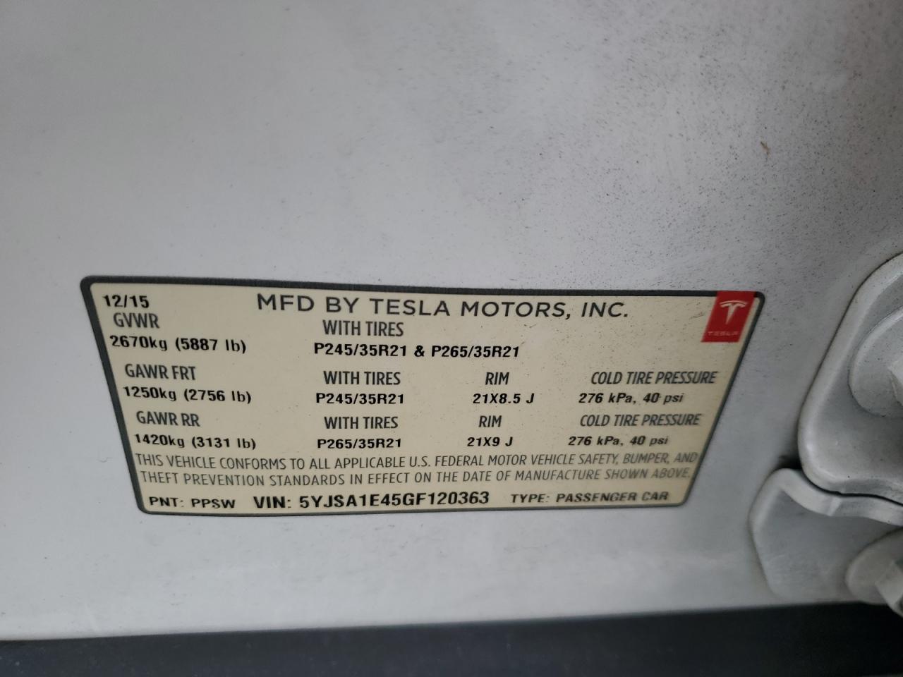 2016 Tesla Model S VIN: 5YJSA1E45GF120363 Lot: 70566685