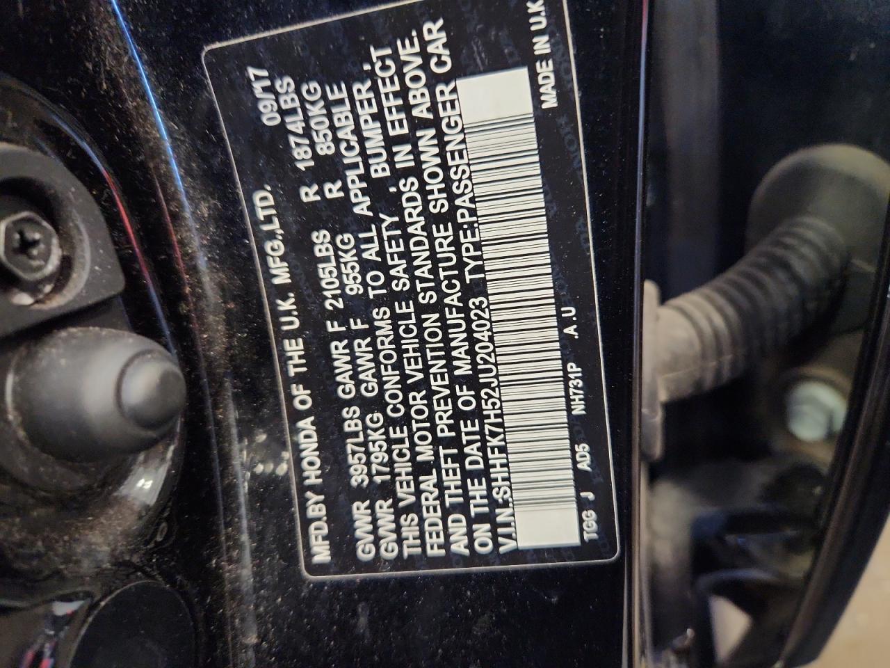 2018 Honda Civic Ex VIN: SHHFK7H52JU204023 Lot: 71301755