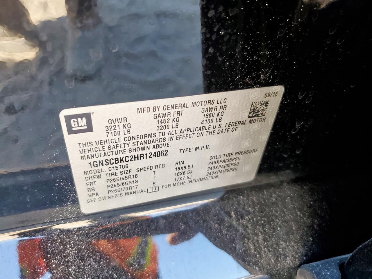 2017 Chevrolet Tahoe C1500 Lt VIN: 1GNSCBKC2HR124062 Lot: 81521885