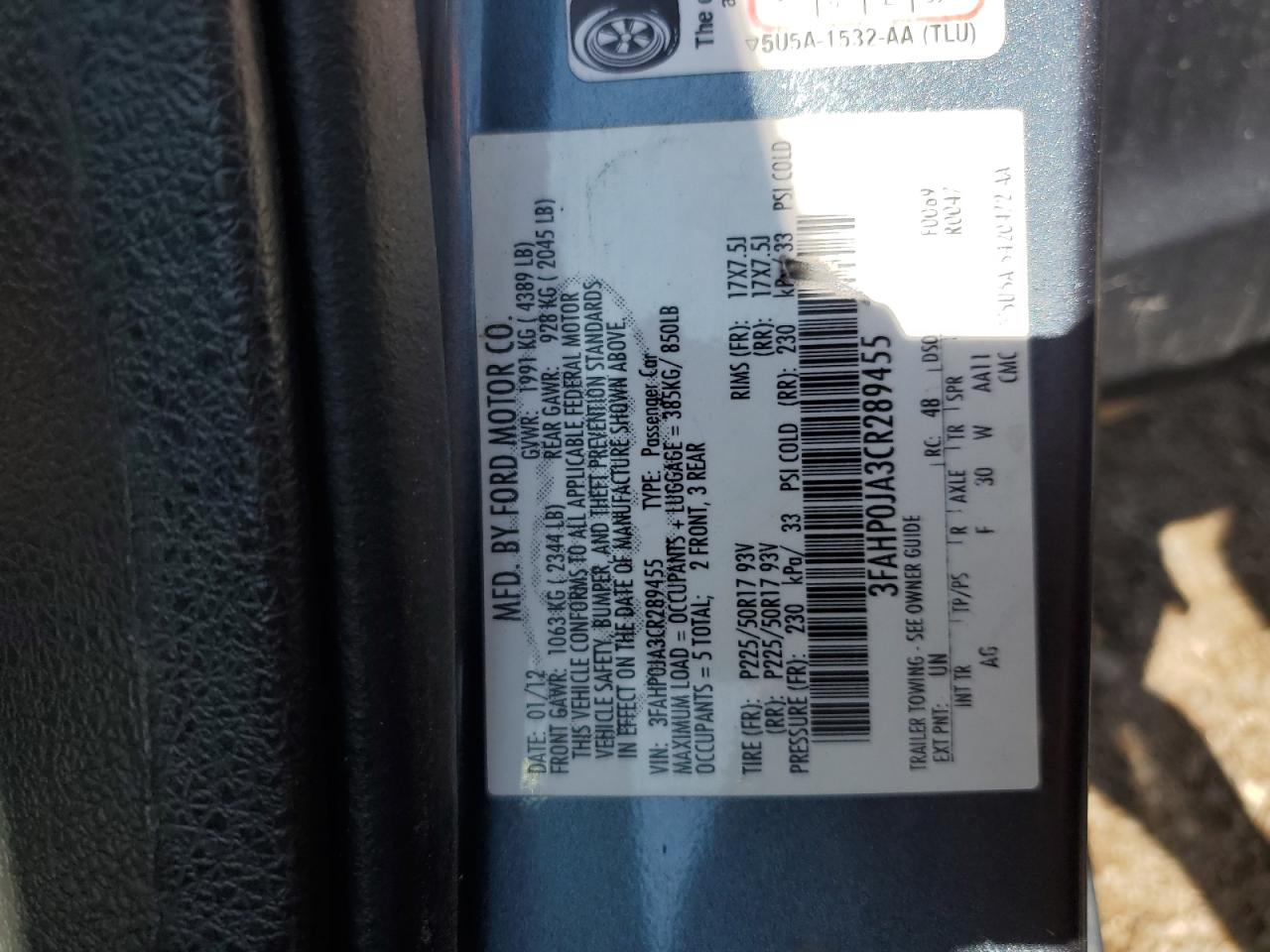 2012 Ford Fusion Sel VIN: 3FAHP0JA3CR289455 Lot: 71618265