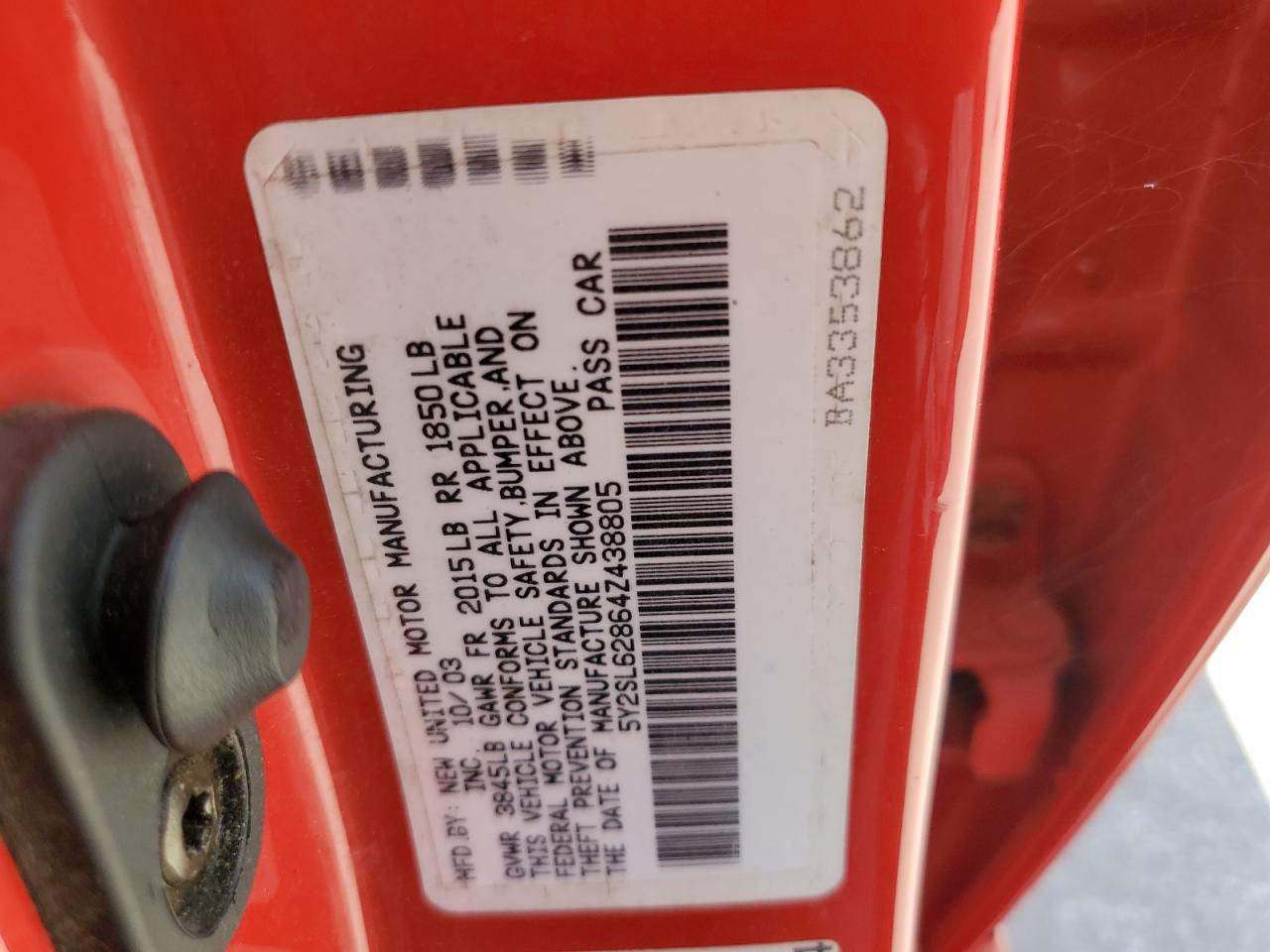 2004 Pontiac Vibe VIN: 5Y2SL62864Z438805 Lot: 71307795