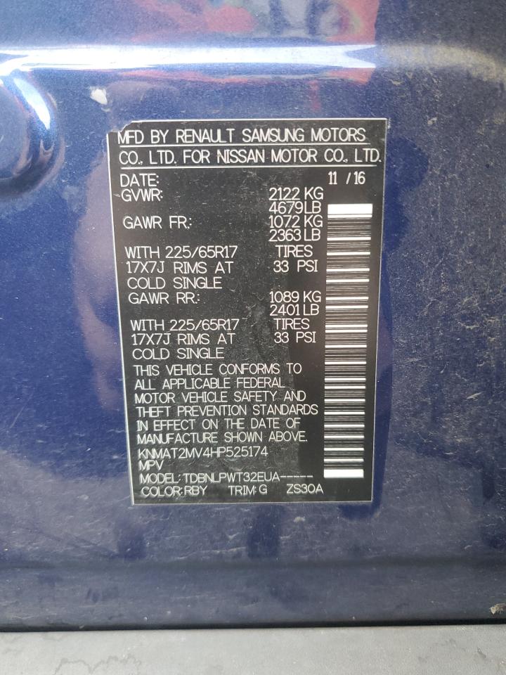 2017 Nissan Rogue S VIN: KNMAT2MV4HP525174 Lot: 84258445