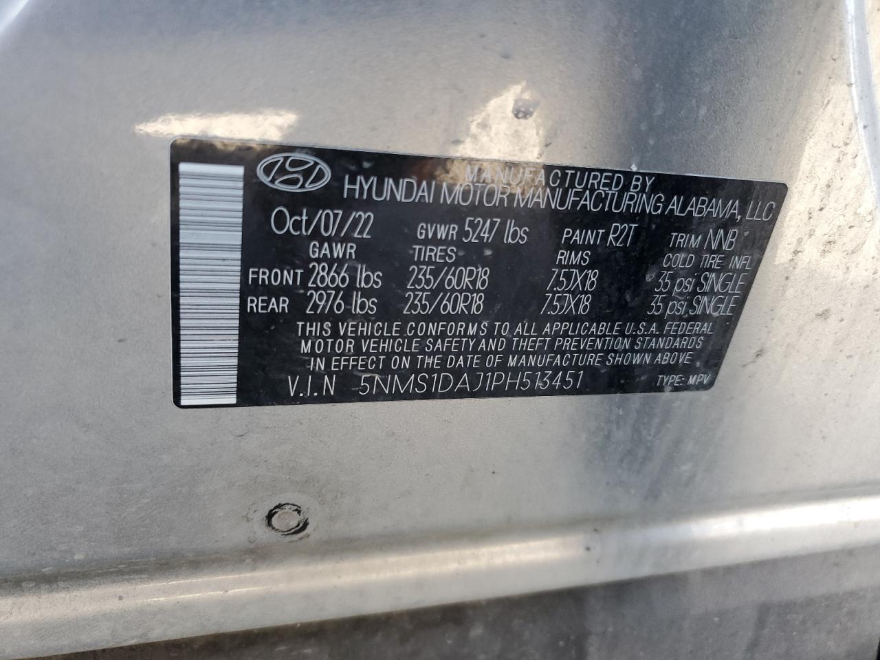 2023 Hyundai Santa Fe Se VIN: 5NMS1DAJ1PH513451 Lot: 81765005