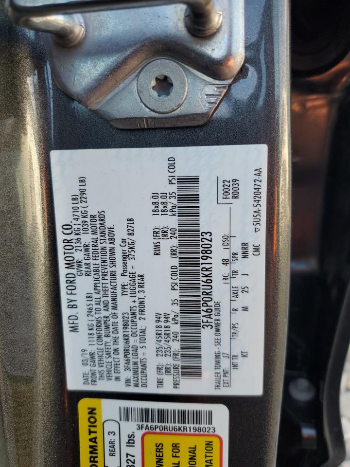 2019 Ford Fusion Titanium VIN: 3FA6P0RU6KR198023 Lot: 81766845