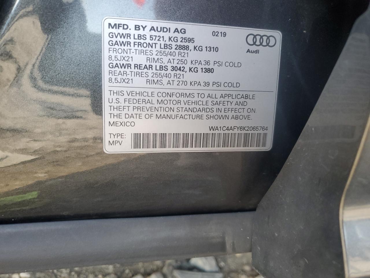 2019 Audi Sq5 Prestige VIN: WA1C4AFY6K2065764 Lot: 81404595