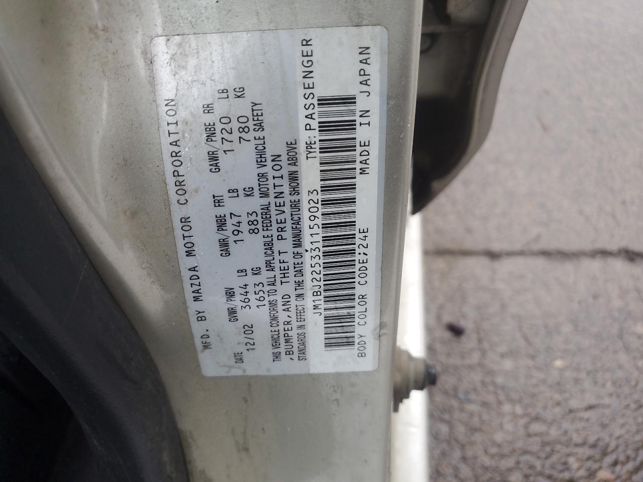 2003 Mazda Protege Dx VIN: JM1BJ225331159023 Lot: 81855635