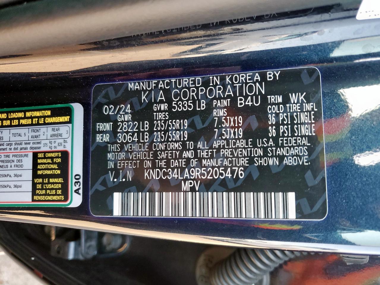 2024 Kia Ev6 Light VIN: KNDC34LA9R5205476 Lot: 71245045