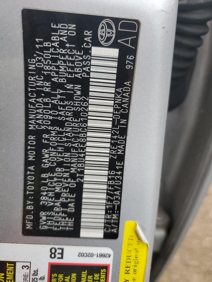 2011 Toyota Corolla Base VIN: 2T1BU4EE8BC610262 Lot: 80838205