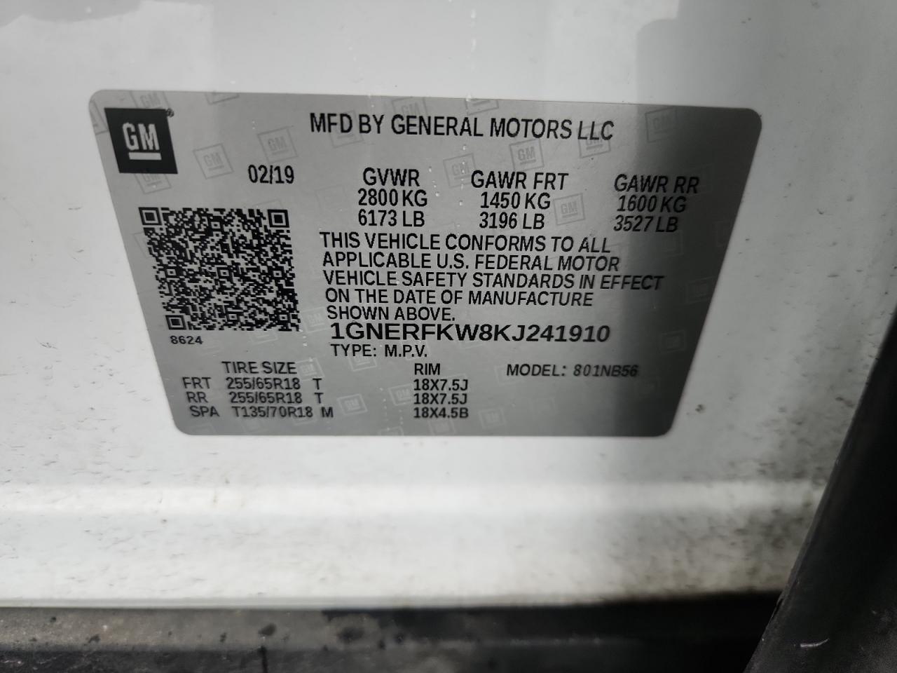 2019 Chevrolet Traverse Ls VIN: 1GNERFKW8KJ241910 Lot: 80908715