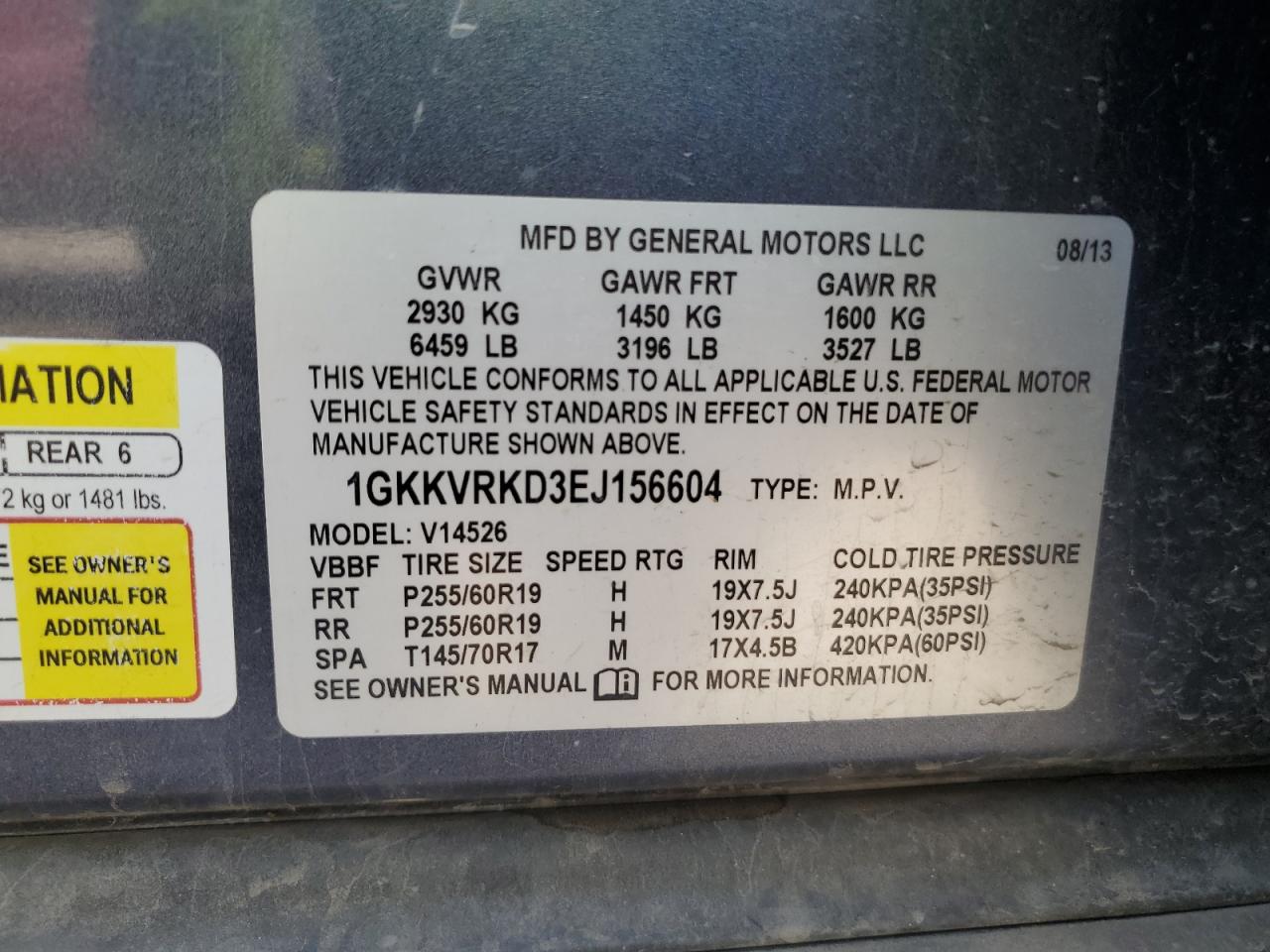 2014 GMC Acadia Slt-1 VIN: 1GKKVRKD3EJ156604 Lot: 80551625