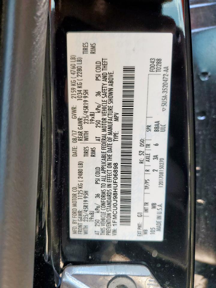 2017 Ford Escape Titanium VIN: 1FMCU0J98HUF06898 Lot: 84376745