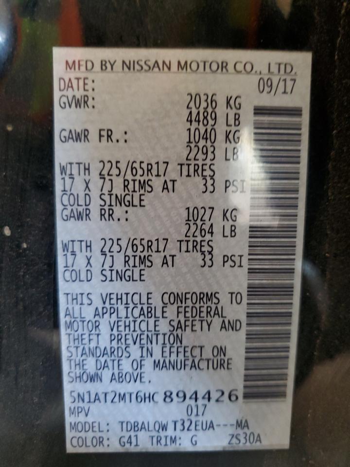 2017 Nissan Rogue S VIN: 5N1AT2MT6HC894426 Lot: 81808125