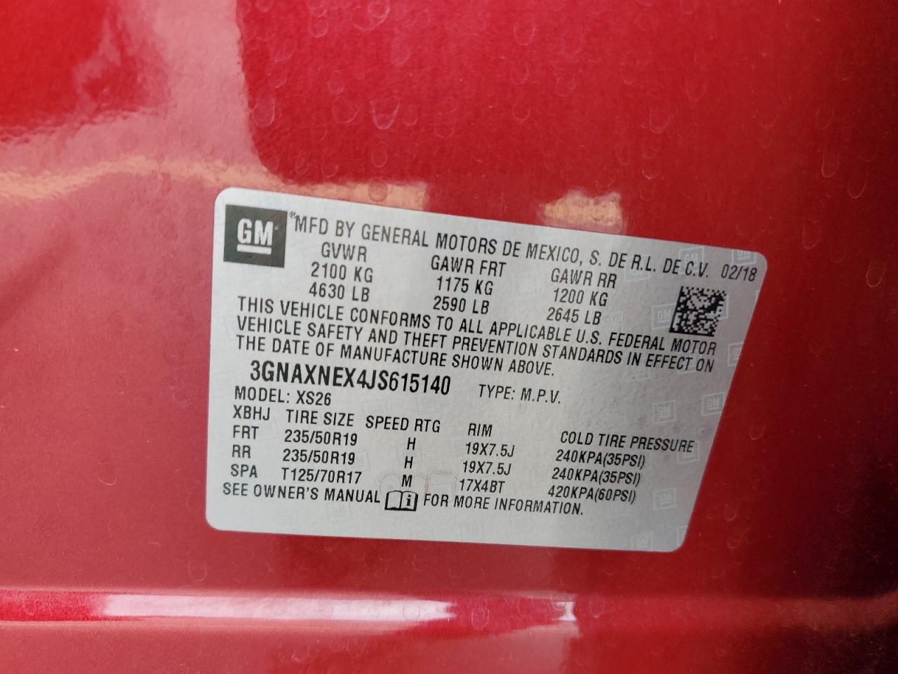 2018 Chevrolet Equinox Premier VIN: 3GNAXNEX4JS615140 Lot: 80288065