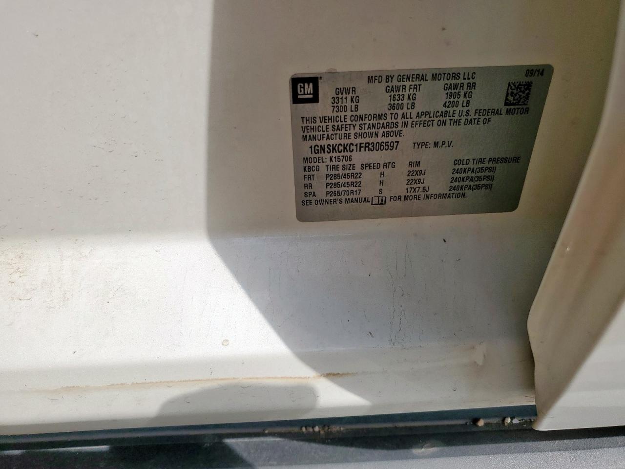 2015 Chevrolet Tahoe K1500 Ltz VIN: 1GNSKCKC1FR306597 Lot: 81246155