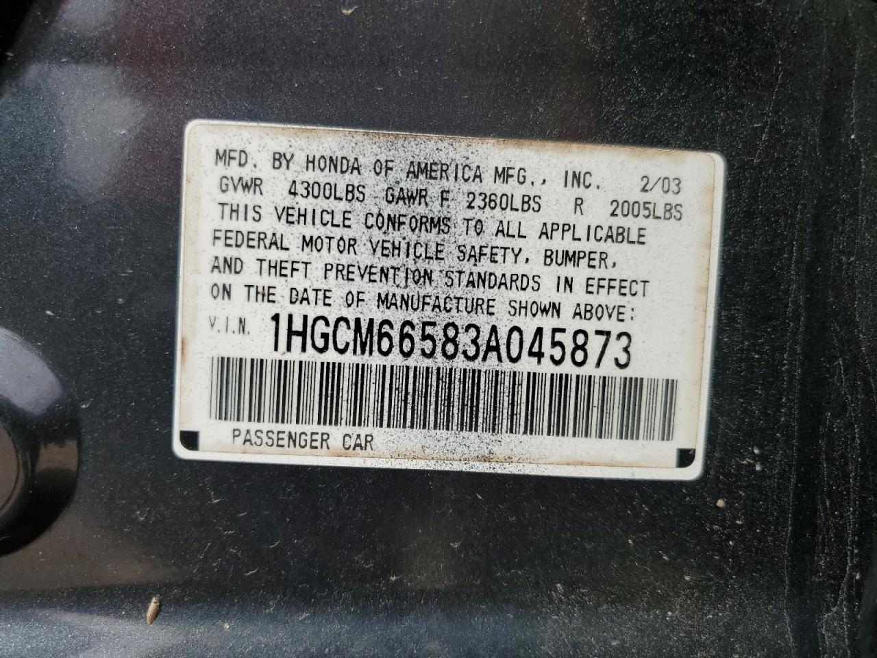 2003 Honda Accord Ex VIN: 1HGCM66583A045873 Lot: 84198795