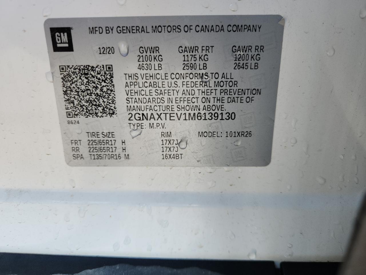 2021 Chevrolet Equinox Lt VIN: 2GNAXTEV1M6139130 Lot: 70331755