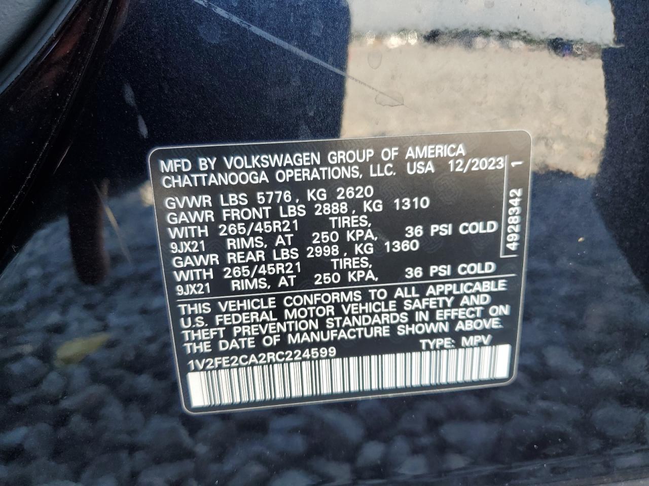 2024 Volkswagen Atlas Cross Sport Sel Premium R-Line VIN: 1V2FE2CA2RC224599 Lot: 70383985