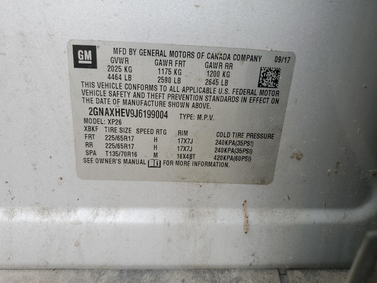 2018 Chevrolet Equinox Ls VIN: 2GNAXHEV9J6199004 Lot: 84241655