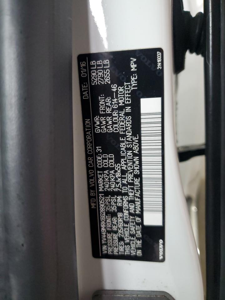 2016 Volvo Xc60 T6 Premier VIN: YV449MRK6G2890521 Lot: 83939705