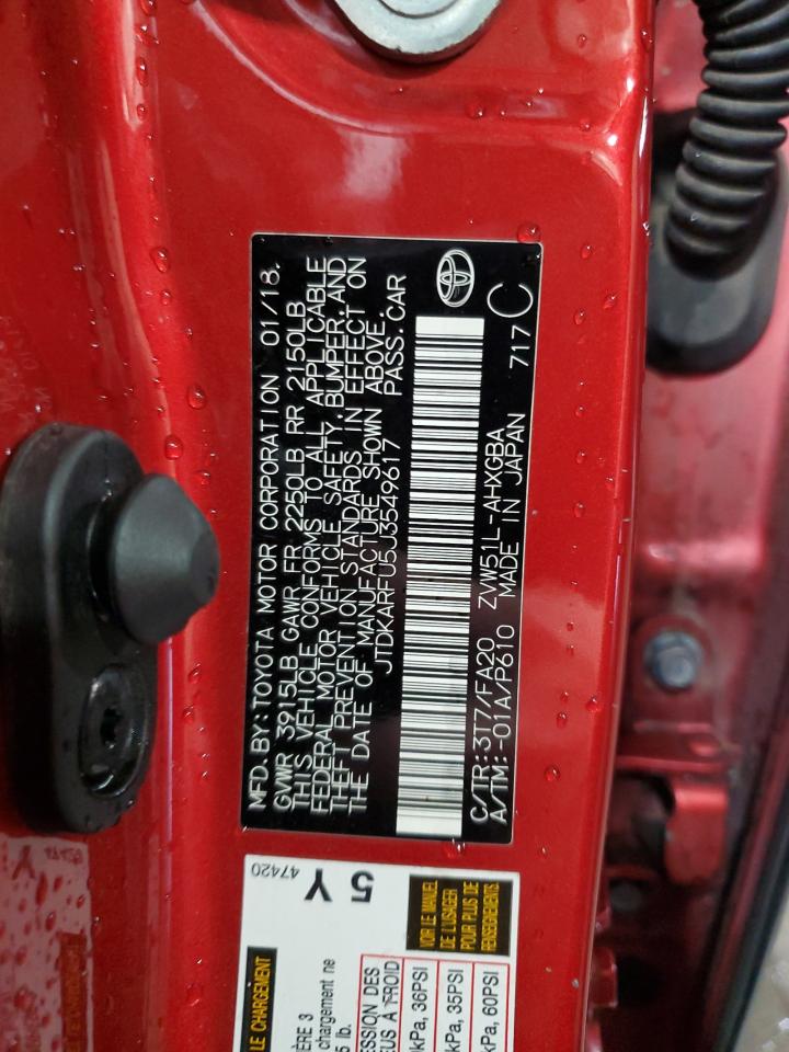 2018 Toyota Prius VIN: JTDKARFU5J3549617 Lot: 83830295