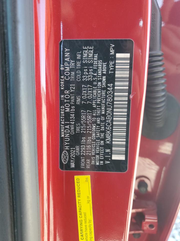 2022 Hyundai Kona Sel VIN: KM8K6CAB0NU780344 Lot: 70976455