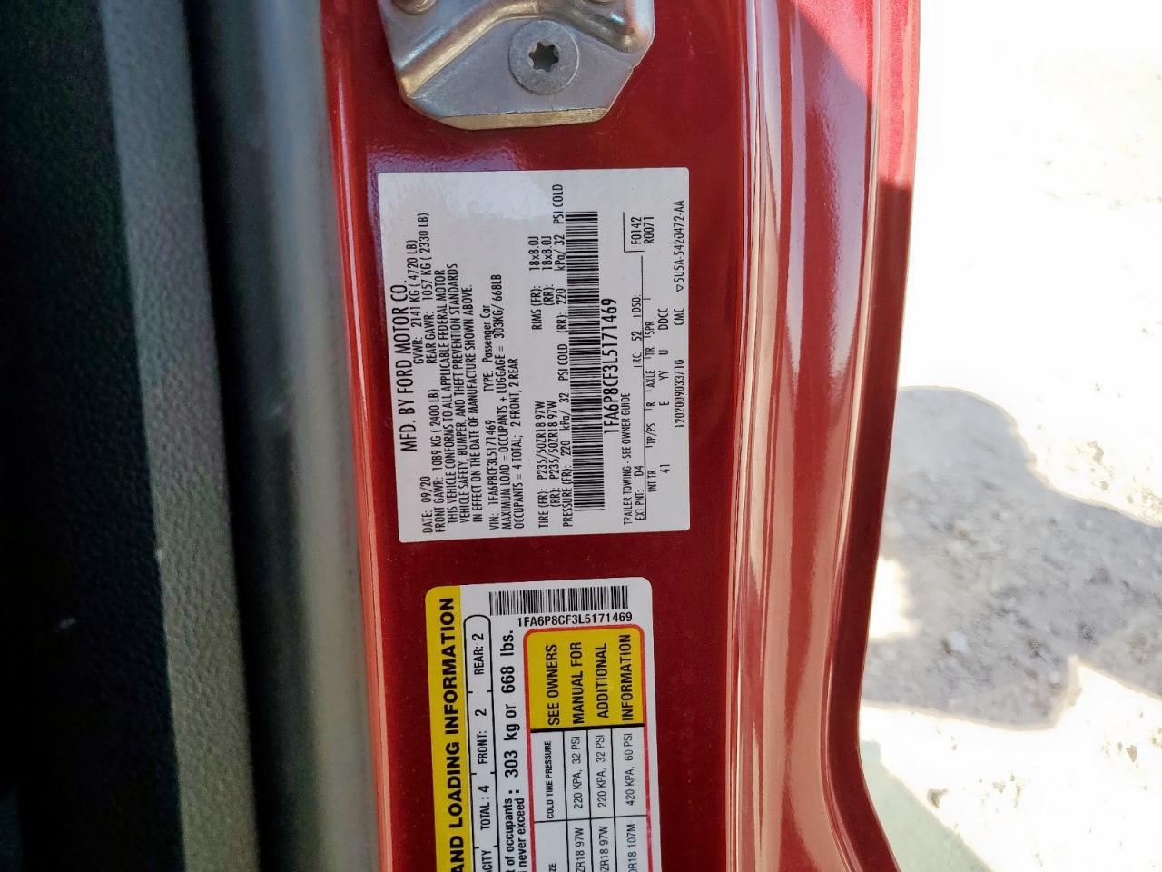 2020 Ford Mustang Gt VIN: 1FA6P8CF3L5171469 Lot: 71319515