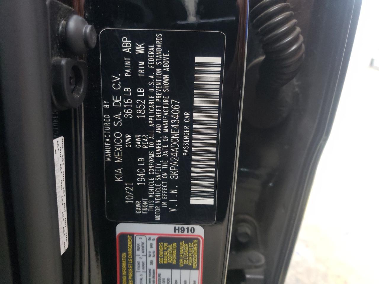 2022 Kia Rio Lx VIN: 3KPA24AD0NE434067 Lot: 71089395