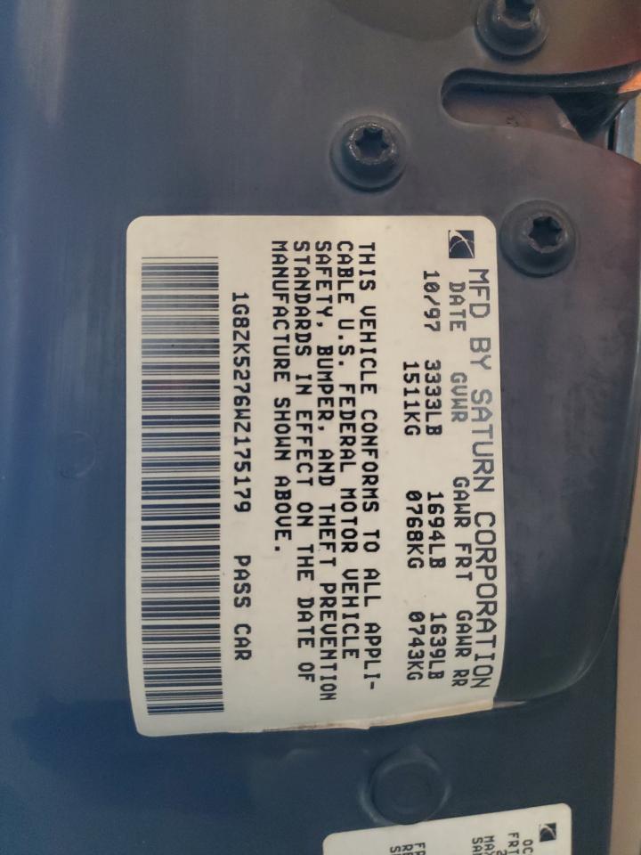 1998 Saturn Sl2 VIN: 1G8ZK5276WZ175179 Lot: 80915425