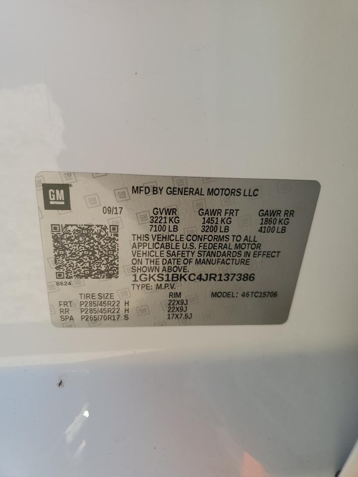 2018 GMC Yukon Slt VIN: 1GKS1BKC4JR137386 Lot: 71153135