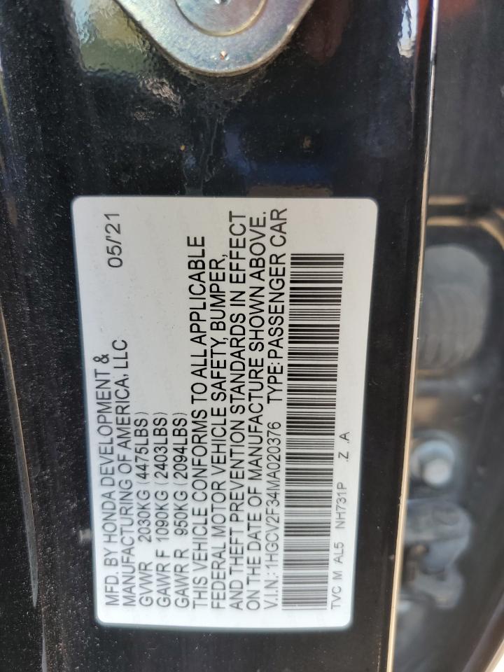 2021 Honda Accord Sport VIN: 1HGCV2F34MA020376 Lot: 71973195