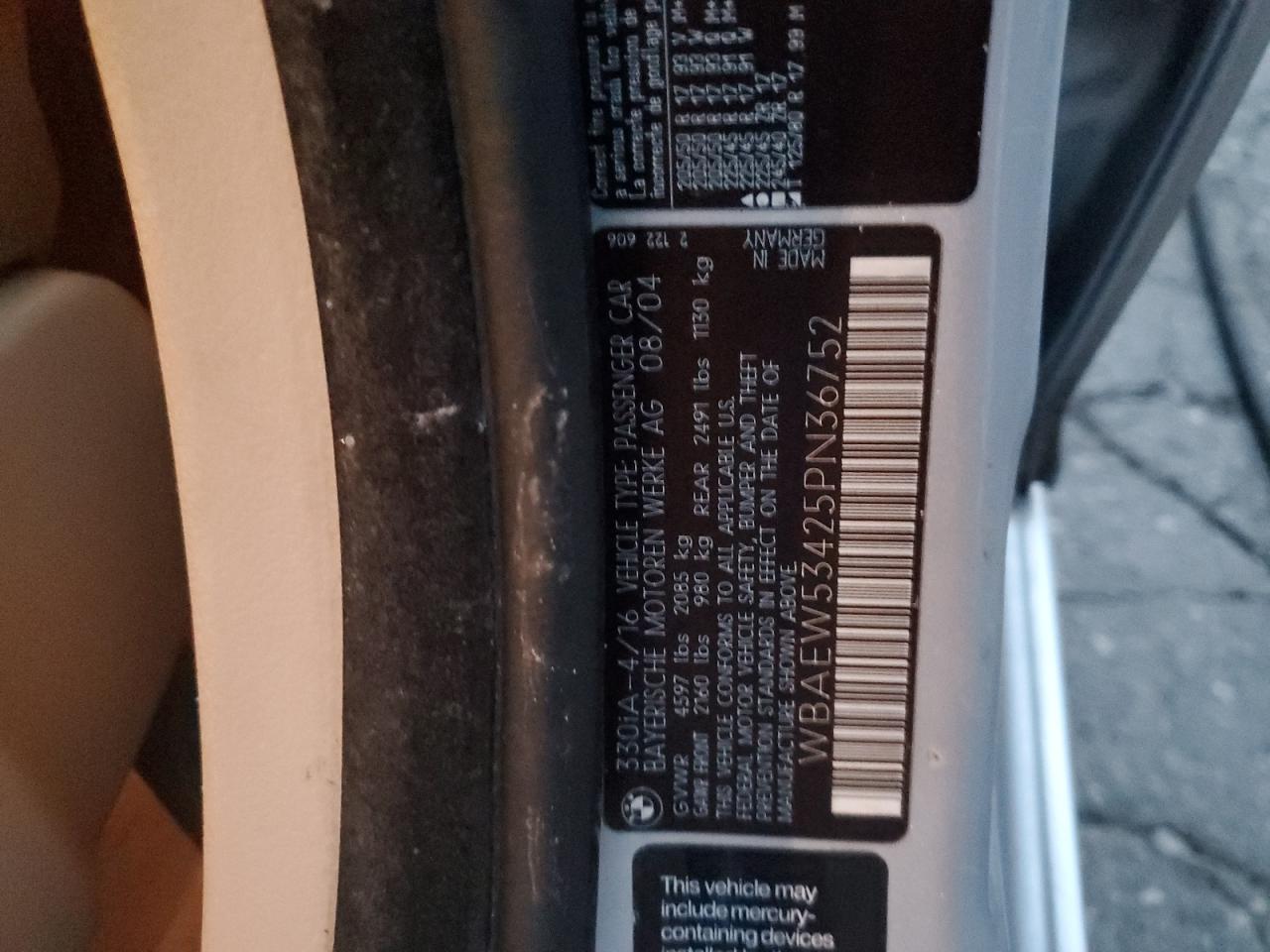 2005 BMW 330 Xi VIN: WBAEW53425PN36752 Lot: 81678305