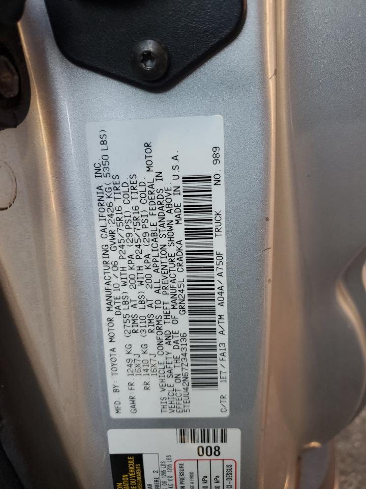 2007 Toyota Tacoma Access Cab VIN: 5TEUU42N67Z343136 Lot: 81836395