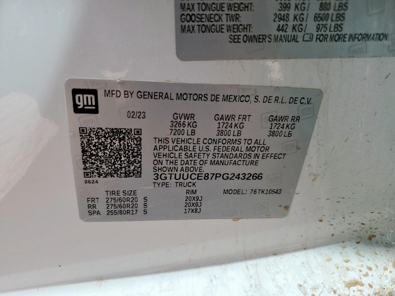 2023 GMC Sierra K1500 Elevation VIN: 3GTUUCE87PG243266 Lot: 72005635