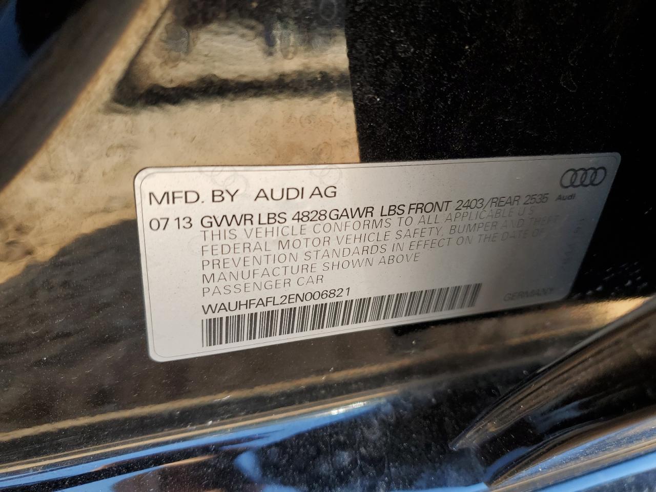 2014 Audi A4 Premium Plus VIN: WAUHFAFL2EN006821 Lot: 83904395