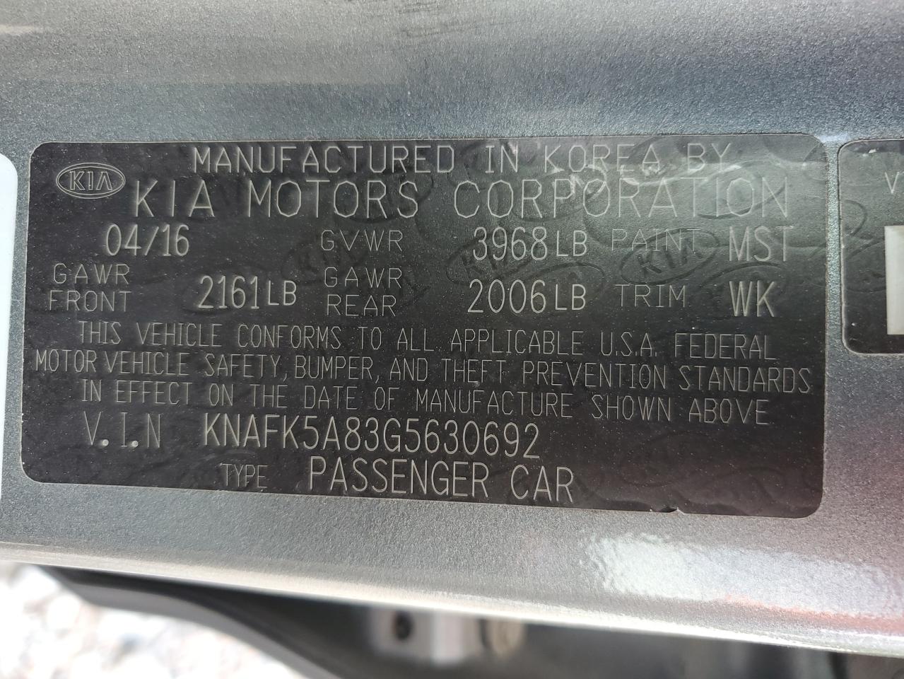 2016 Kia Forte Lx VIN: KNAFK5A83G5630692 Lot: 71581655
