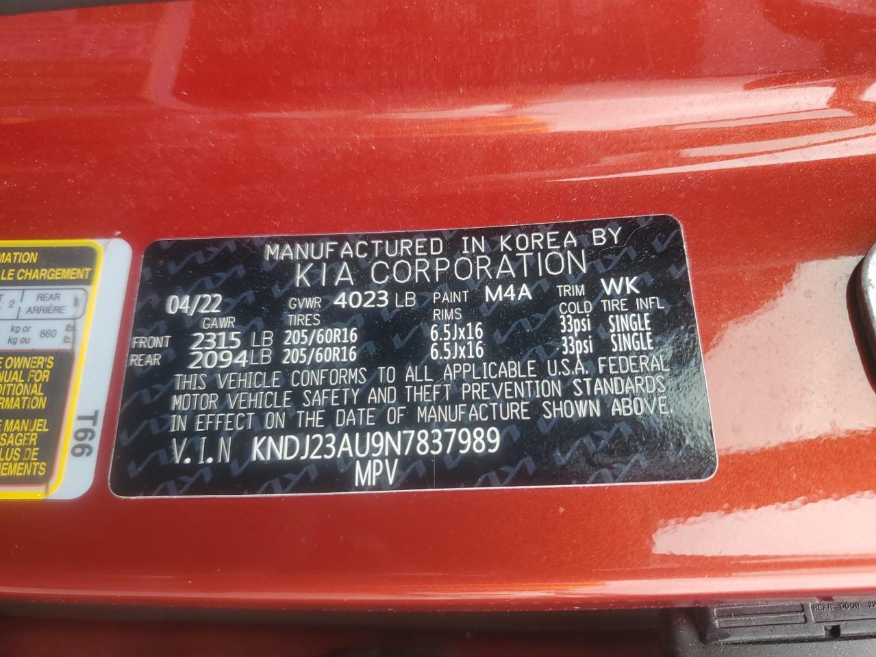 2022 Kia Soul Lx VIN: KNDJ23AU9N7837989 Lot: 83940205