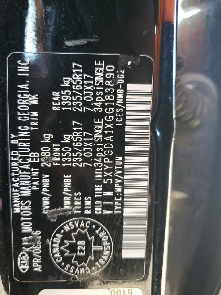 2016 Kia Sorento Lx VIN: 5XYPGDA1XGG183890 Lot: 81468195