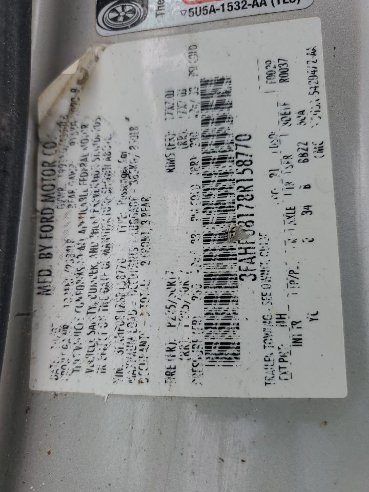 2008 Ford Fusion Sel VIN: 3FAHP08178R158770 Lot: 71821215