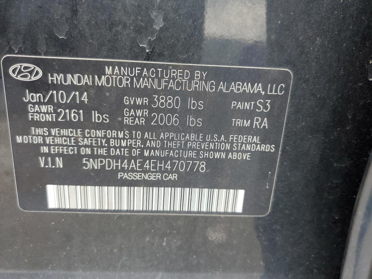 2014 Hyundai Elantra Se VIN: 5NPDH4AE4EH470778 Lot: 80684515