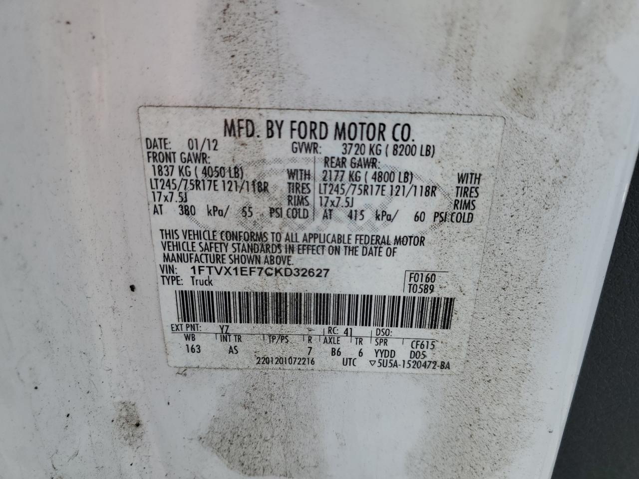 2012 Ford F150 Super Cab VIN: 1FTVX1EF7CKD32627 Lot: 71448135