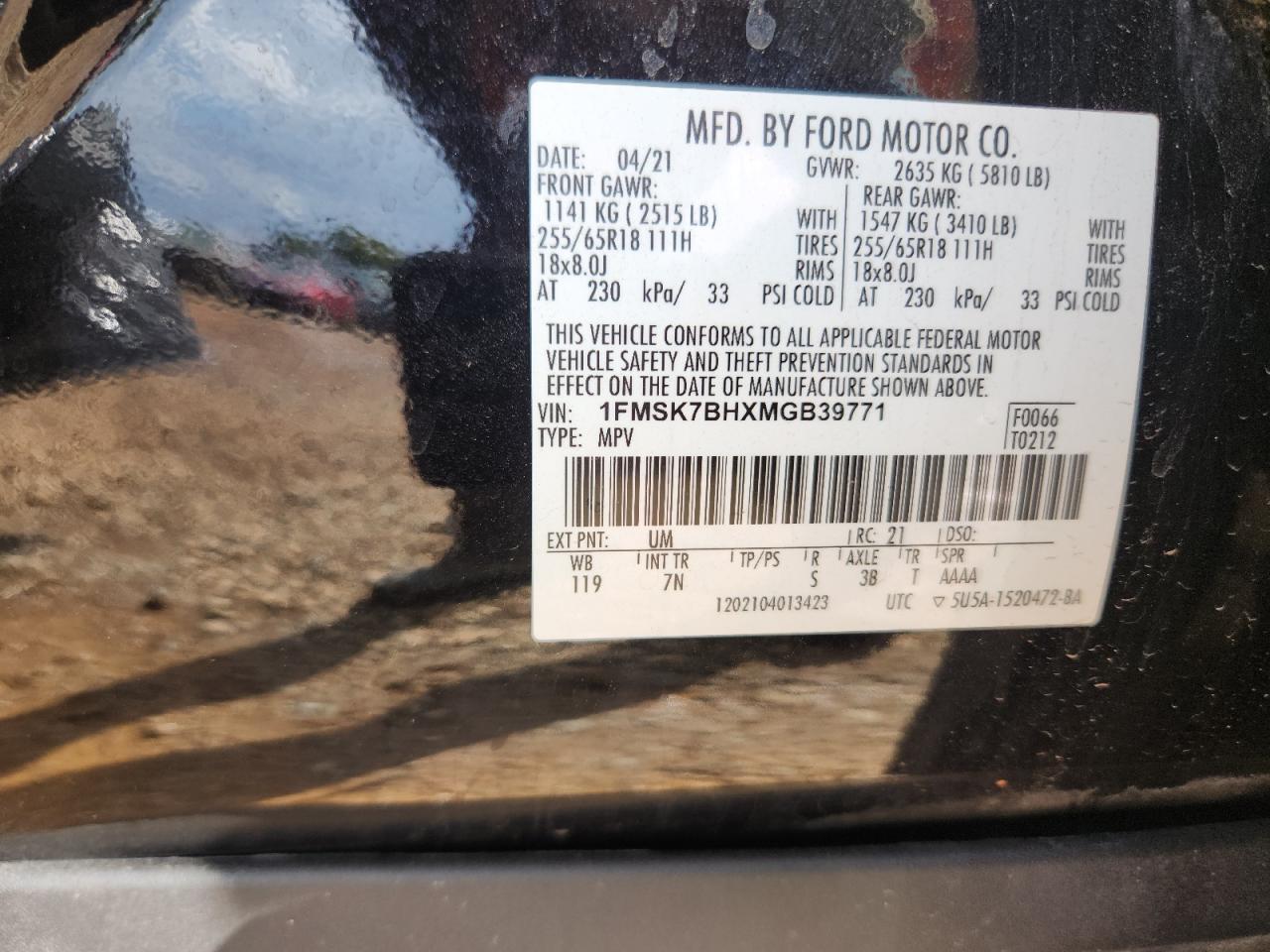 2021 Ford Explorer VIN: 1FMSK7BHXMGB39771 Lot: 71679515