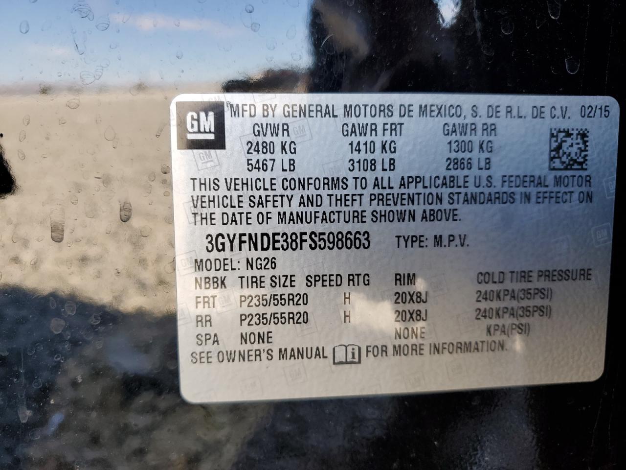 2015 Cadillac Srx Premium Collection VIN: 3GYFNDE38FS598663 Lot: 71463835